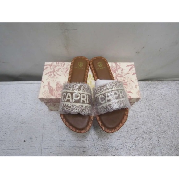 NWT DE SIENA CAPRI Designer Luxury Leather Glass Bead pool flats slides sandals - Picture 10 of 15